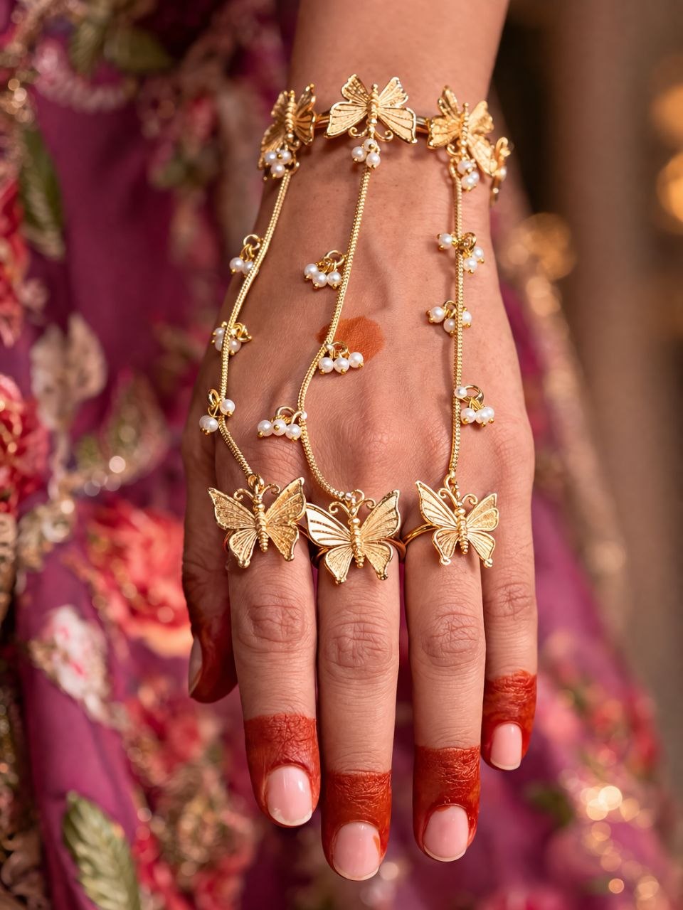 Graceful Ethnic Butterfly Hathphool for Elegant Traditional Bridal Hand Jewelry 2 Ethnic butterfly hathphool gold plated brass traditional hand jewelry for women
