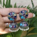Stone Jhumka Earring Elegant Dazzling Traditional Design for Women - Multi