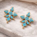 Gold-Plated Enamel Earring Elegant Dazzling Design for Stylish Women Wear - "Aqua"