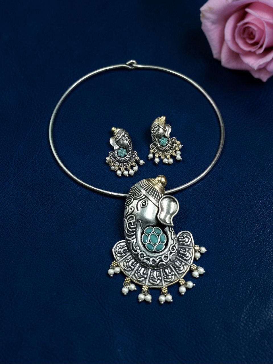 Lord Ganesha Hasli Stunning Two Tone Necklace for Graceful Festive Look 3 Lord Ganesha Hasli stylish brass jewelry design