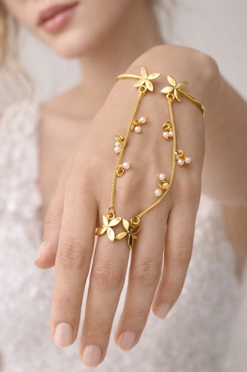 Elegant Golden Butterfly Hathphool for Stunning Ethnic Hand Jewelry 3 Elegant golden butterfly hathphool brass traditional hand jewelry for women