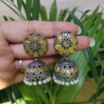 Stone Jhumka Earring Elegant Dazzling Traditional Design for Women - Yellow