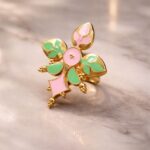 Goldplated Enamel Ring Elegant Premium Design for Stylish Traditional and Modern Wear - ''Babypink-Mint''