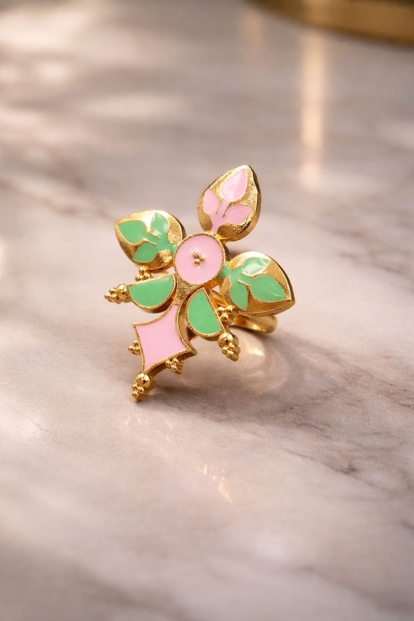 Goldplated Enamel Ring Elegant Premium Design for Stylish Traditional and Modern Wear 5 Goldplated Enamel Ring stylish brass jewelry design