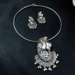 Lord Ganesha Hasli Stunning Two Tone Necklace for Graceful Festive Look - "White"