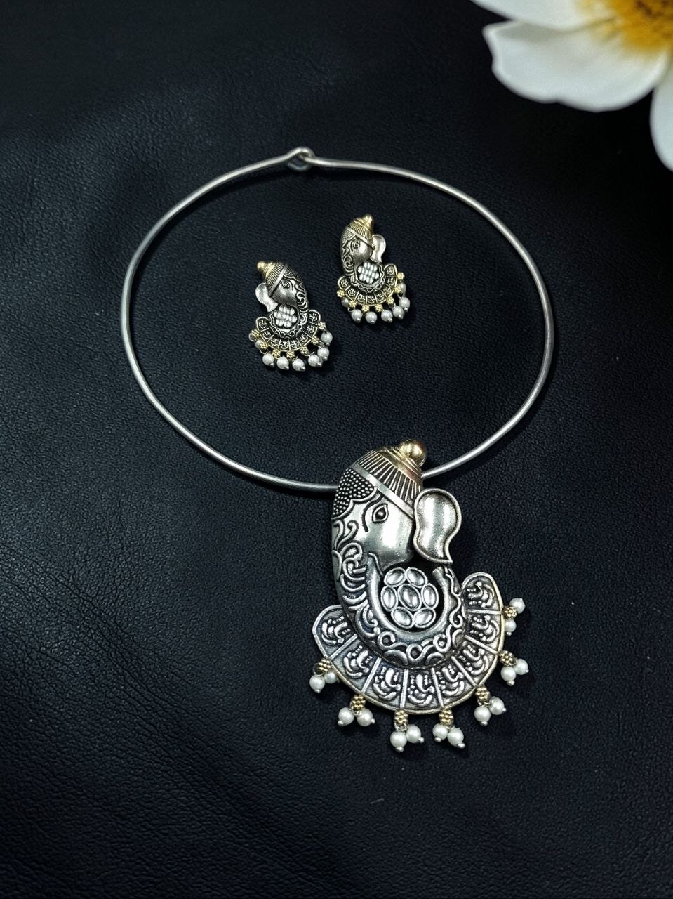 Lord Ganesha Hasli Stunning Two Tone Necklace for Graceful Festive Look 4 Lord Ganesha Hasli stylish brass jewelry design