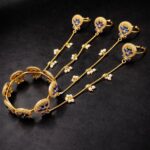 Kashmiri Peacock Hathphool Stunning Traditional Jewelry with Elegant Royal Design - Blue