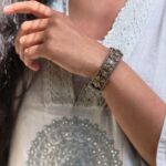 Bulk 66 Elegant Silver Flower Bangle with Beautiful Floral Design for Women - "Yellow"