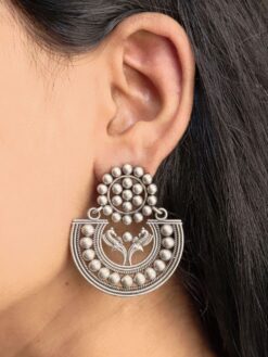 Silver Chand Bali traditional oxidized crescent moon earrings for women