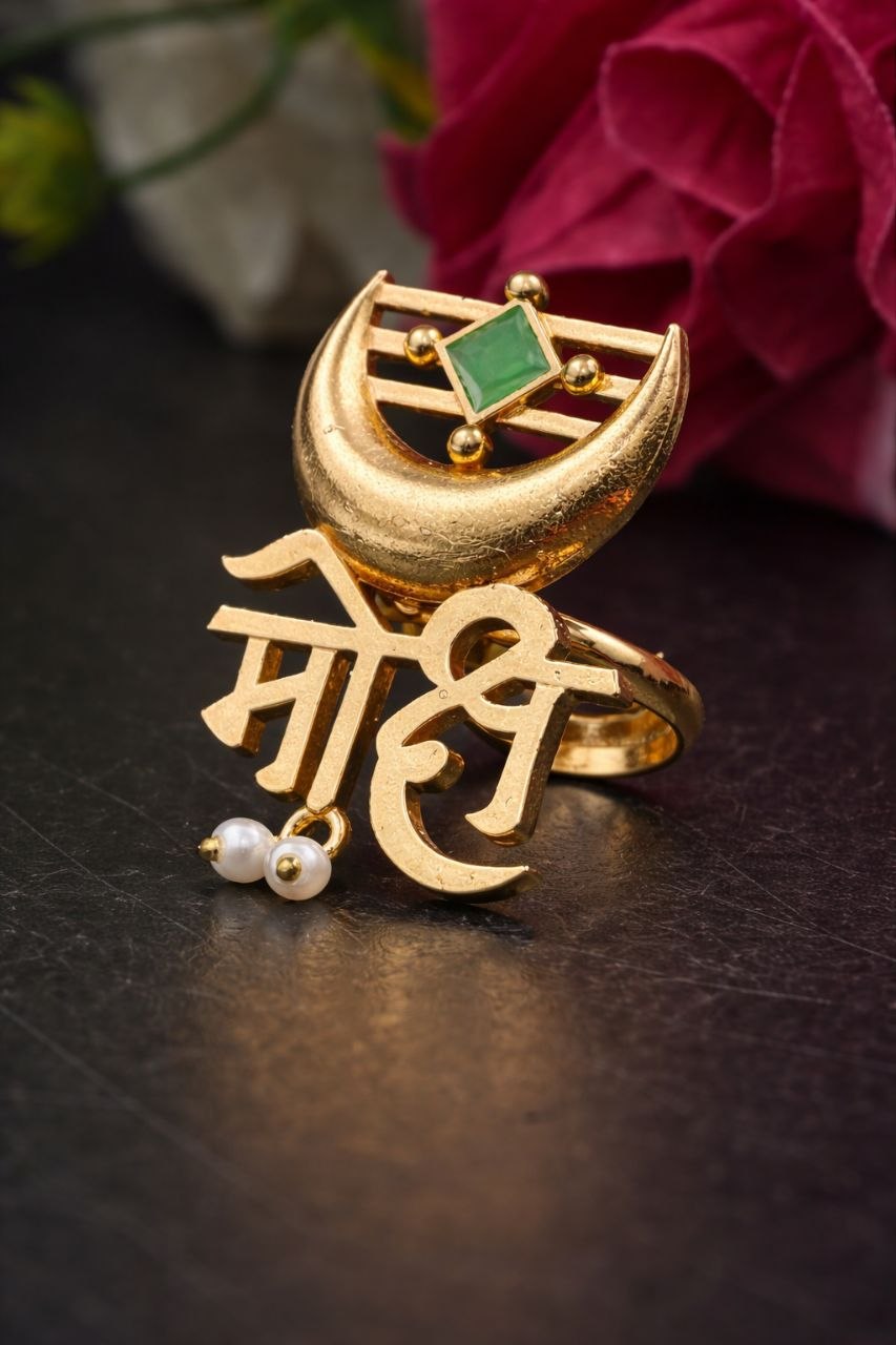 Gold Plated Moksh Ring Stunning Elegant Design for Graceful Traditional Look 5 Gold Plated Moksh Ring stylish brass jewelry design