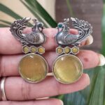 Peacock Stone Earrings Stunning Elegant Design for Graceful Traditional Look - Yellow