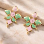 Gold-Plated Enamel Earring Elegant Dazzling Design for Stylish Women Wear - ''Babypink-Mint''