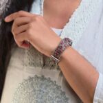 Bulk 68 Elegant Silver Flower Bangle with Beautiful Floral Design for Women - "Red"