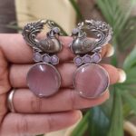 Peacock Stone Earrings Stunning Elegant Design for Graceful Traditional Look - Baby pink