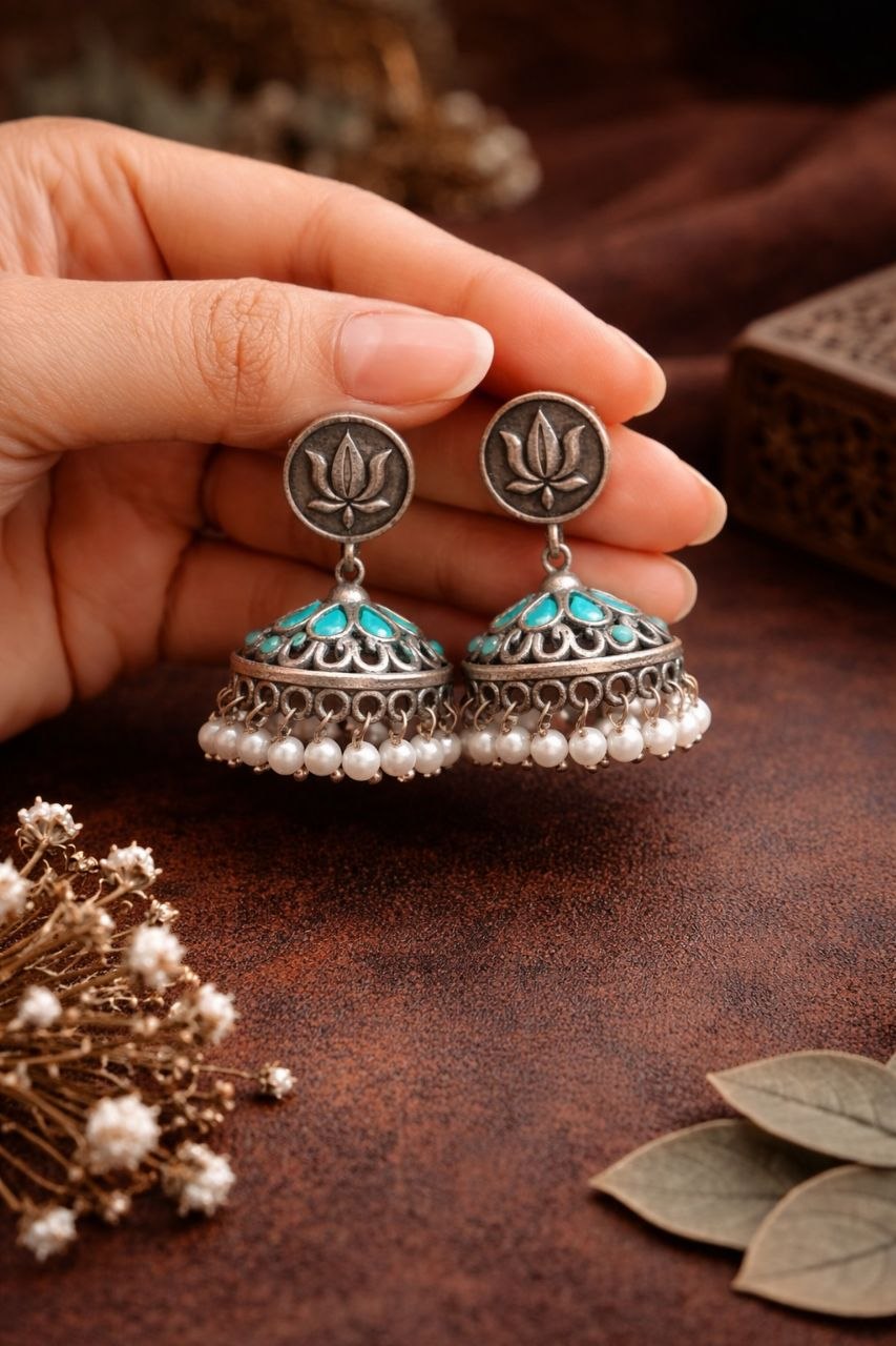 Silver Lotus Jhumka Elegant Dazzling Traditional Earrings for Graceful Women 6 Silver Lotus Jhumka stylish brass jewelry design