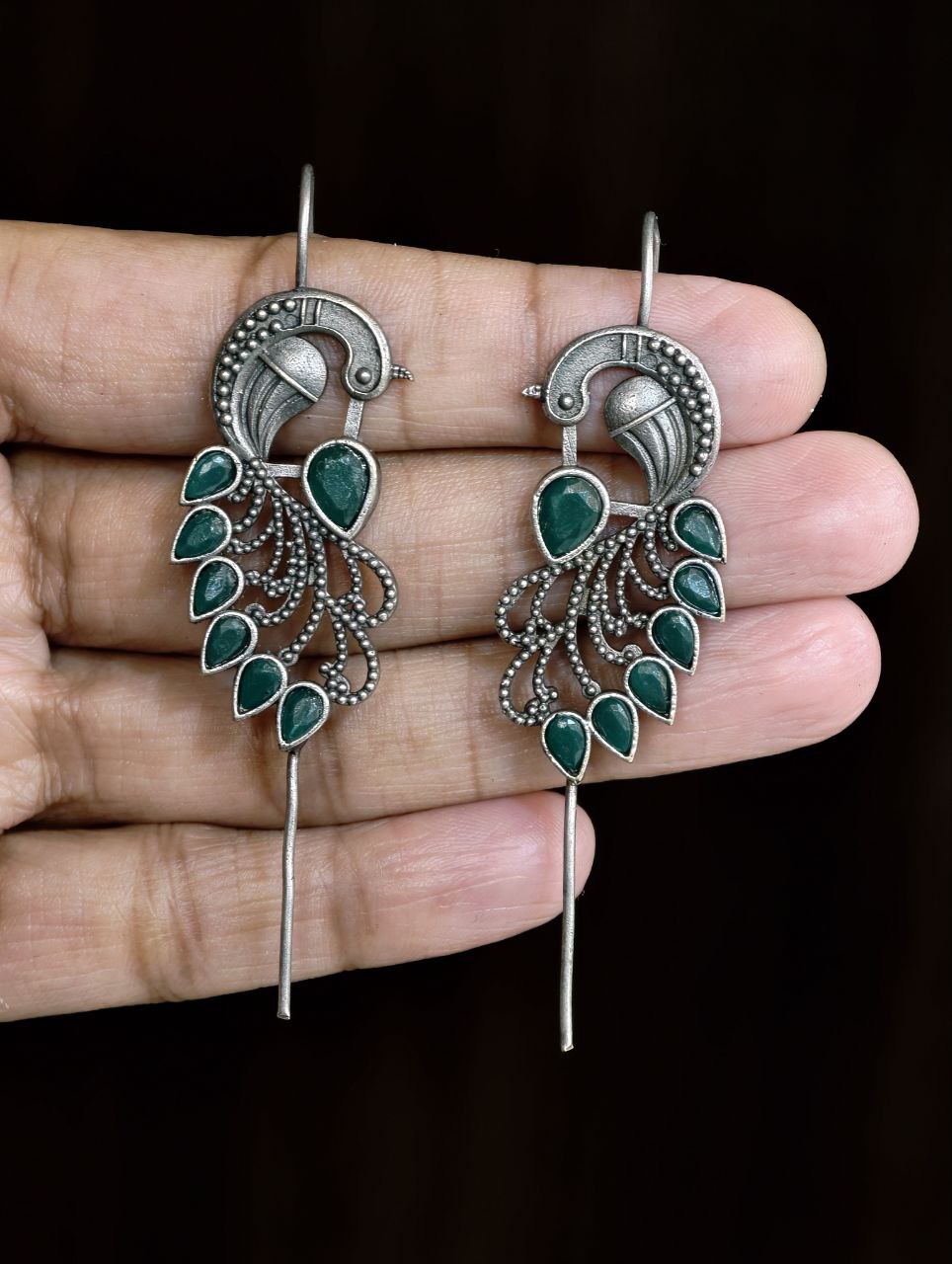 Graceful Ethnic Peacock Earcuff with Exquisite Traditional Detailing 6 Ethnic Peacock Earcuff brass traditional ear jewelry for festive occasions