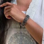 Bulk 70 Elegant Silver Flower Bangle with Beautiful Floral Design for Women - "Green"