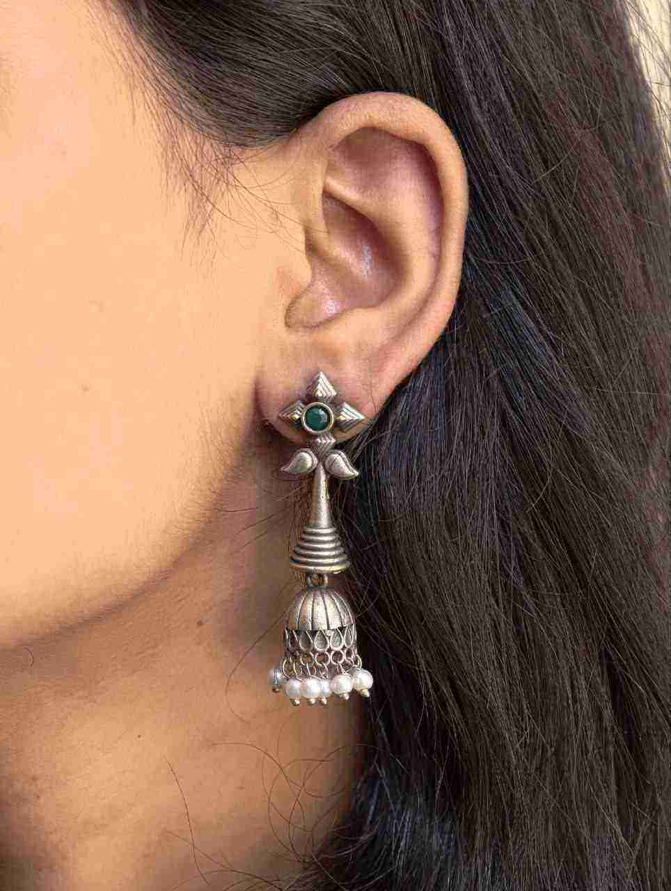 Unique Silver Dangler Jhumka Earrings | Amazing Statement Earrings for Stylish Party Wear Look 1 Silver Dangler Jhumka traditional oxidized silver tone dangler earrings for women