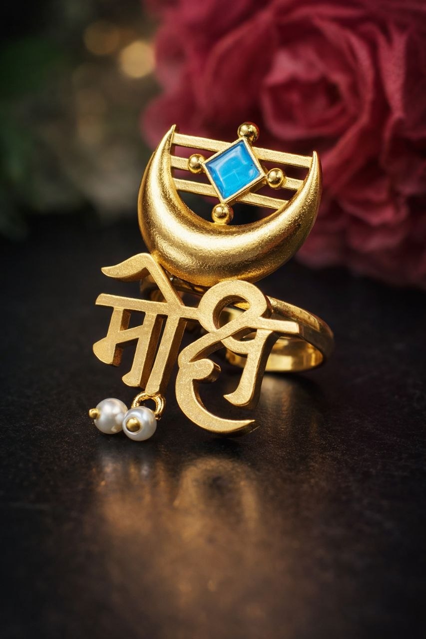 Gold Plated Moksh Ring Stunning Elegant Design for Graceful Traditional Look 7 Gold Plated Moksh Ring stylish brass jewelry design