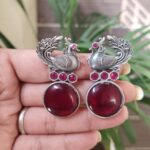 Peacock Stone Earrings Stunning Elegant Design for Graceful Traditional Look - Red