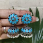 Stone Jhumka Earring Elegant Dazzling Traditional Design for Women - Aqua