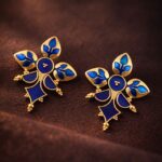 Gold-Plated Enamel Earring Elegant Dazzling Design for Stylish Women Wear - Blue