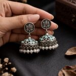 Silver Lotus Jhumka Elegant Dazzling Traditional Earrings for Graceful Women - "MInt"