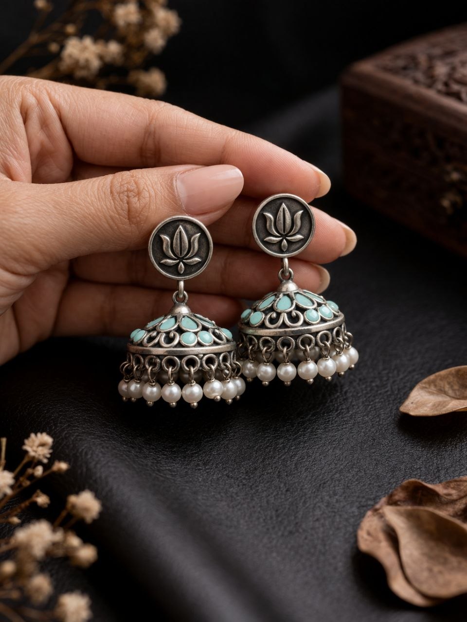 Silver Lotus Jhumka Elegant Dazzling Traditional Earrings for Graceful Women 7 Silver Lotus Jhumka stylish brass jewelry design