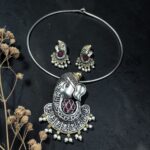 Lord Ganesha Hasli Stunning Two Tone Necklace for Graceful Festive Look - "Red"