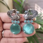 Peacock Stone Earrings Stunning Elegant Design for Graceful Traditional Look - Mint