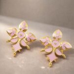 Gold-Plated Enamel Earring Elegant Dazzling Design for Stylish Women Wear - ''BabyPink''