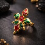 Goldplated Enamel Ring Elegant Premium Design for Stylish Traditional and Modern Wear - "Red-Green"