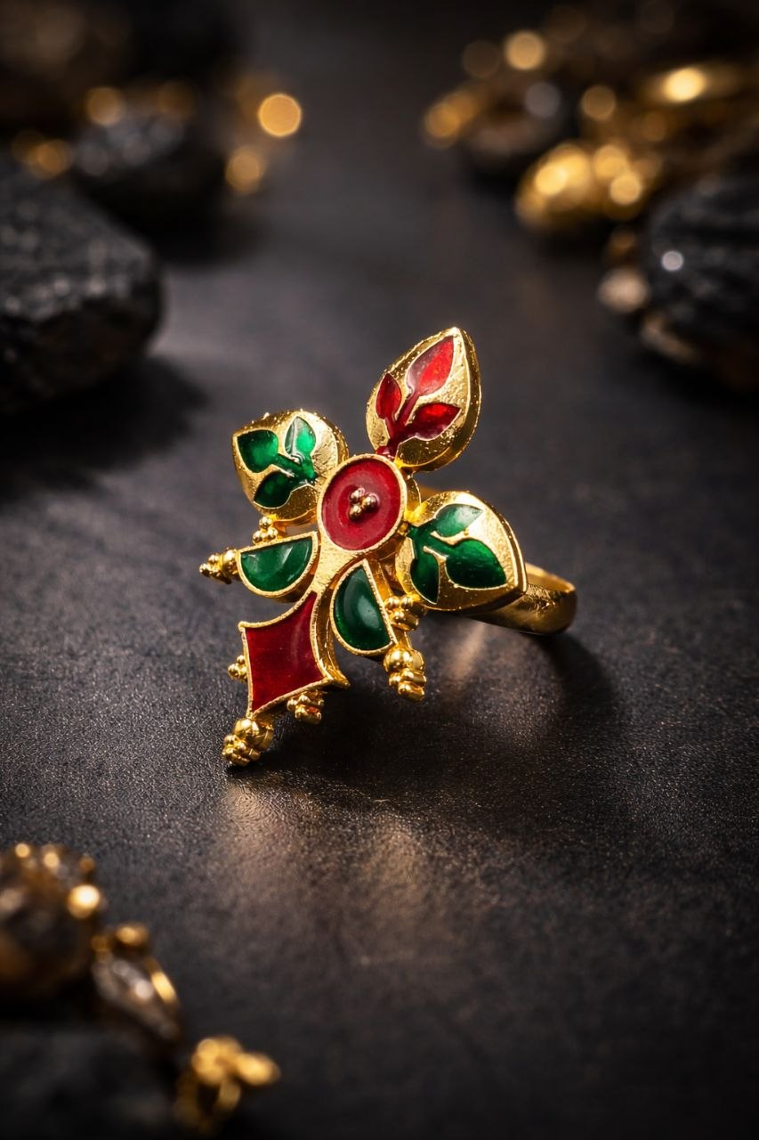 Goldplated Enamel Ring Elegant Premium Design for Stylish Traditional and Modern Wear 8 Goldplated Enamel Ring stylish brass jewelry design