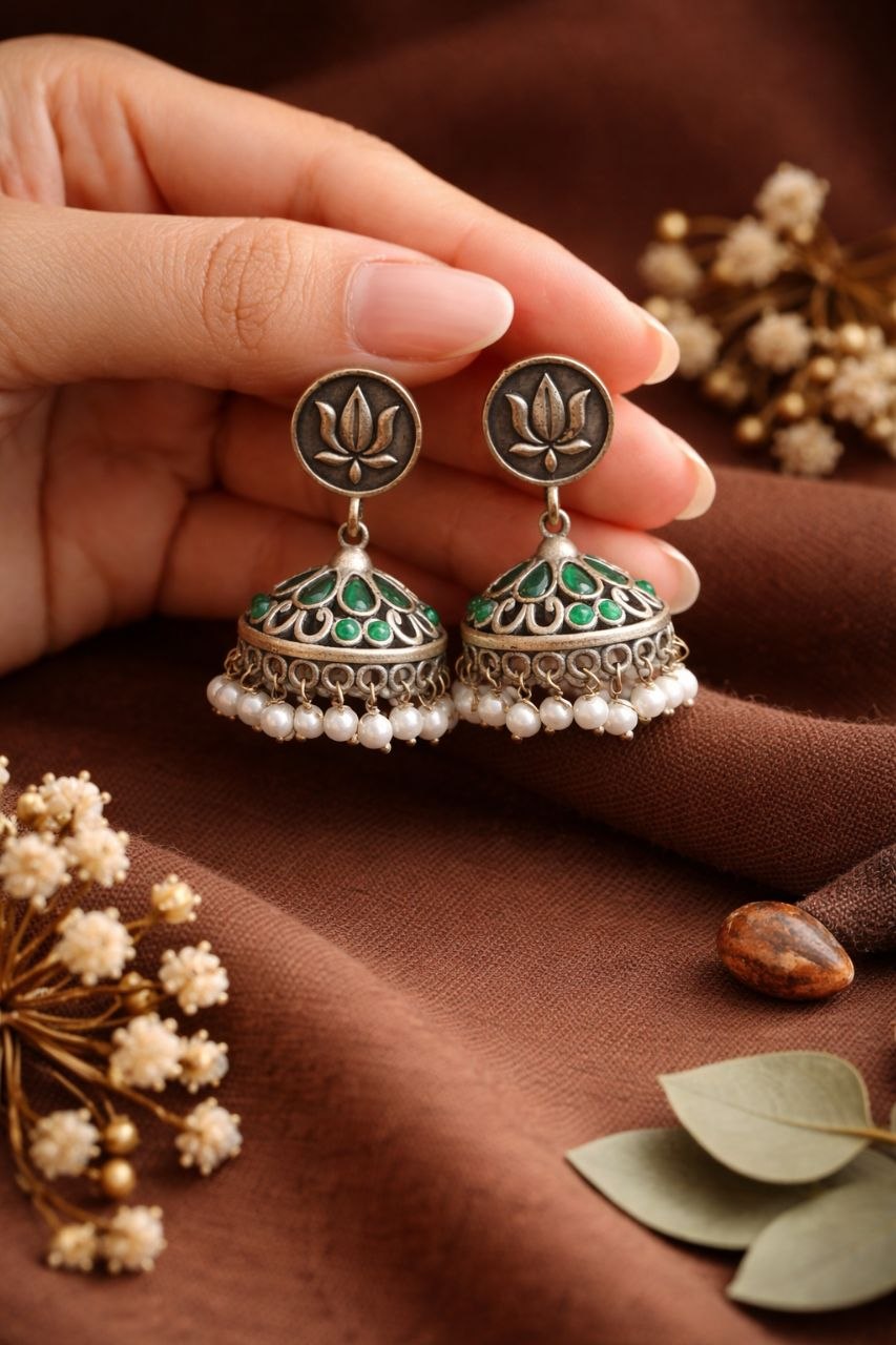 Silver Lotus Jhumka Elegant Dazzling Traditional Earrings for Graceful Women 8 Silver Lotus Jhumka stylish brass jewelry design