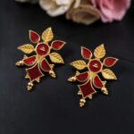Handmade Floral Earring Leaf Design for Graceful Everyday Wear - "Red"