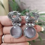 Peacock Stone Earrings Stunning Elegant Design for Graceful Traditional Look - Grey