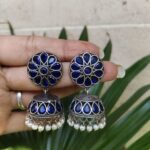 Stone Jhumka Earring Elegant Dazzling Traditional Design for Women - Blue