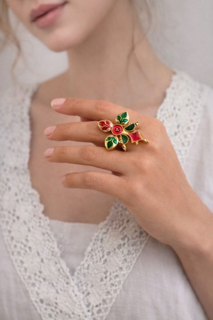 Goldplated Enamel Ring Elegant Premium Design for Stylish Traditional and Modern Wear