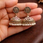 Silver Lotus Jhumka Elegant Dazzling Traditional Earrings for Graceful Women - ''BabyPink''