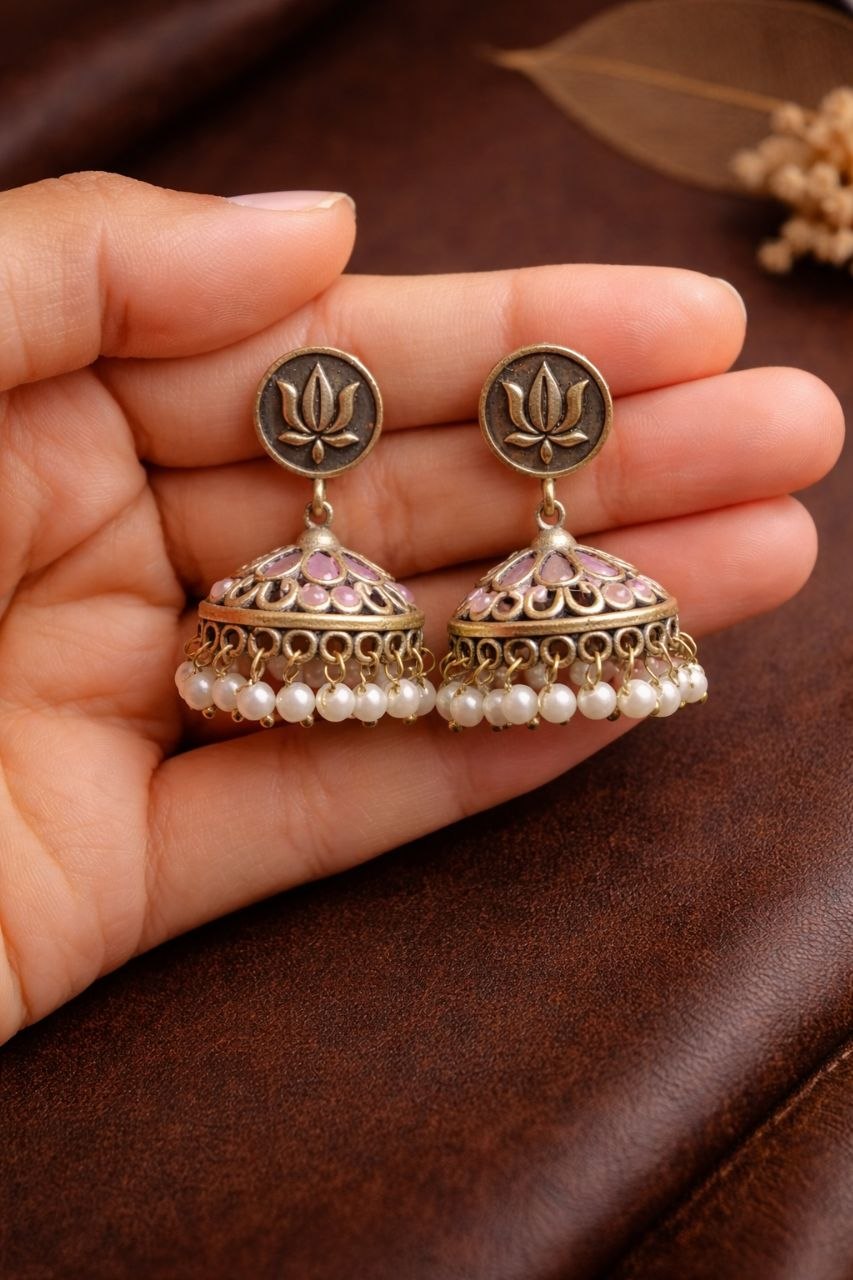 Silver Lotus Jhumka Elegant Dazzling Traditional Earrings for Graceful Women 9 Silver Lotus Jhumka stylish brass jewelry design