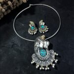 Lord Ganesha Hasli Stunning Two Tone Necklace for Graceful Festive Look - "Aqua"