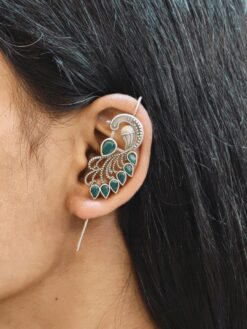 Ethnic Peacock Earcuff brass traditional ear jewelry for festive occasions