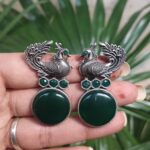 Peacock Stone Earrings Stunning Elegant Design for Graceful Traditional Look - Green