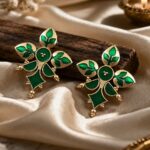 Gold-Plated Enamel Earring Elegant Dazzling Design for Stylish Women Wear - "Green"