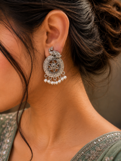 Silver Peacock Earring stylish brass jewelry design