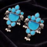 Peacock Stone Earring Stunning Elegant Design with Premium Traditional Artistic Finish - "Aqua"