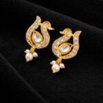 Gold Plated Duck Studs Charming Cute Design with Traditional Look Jewelry - "White"