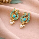 Gold Plated Duck Studs Charming Cute Design with Traditional Look Jewelry - "Aqua"