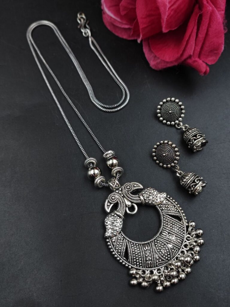 Oxidized Peacock Chain Pendant Elegant Premium Traditional Jewelry for Ethnic Style