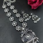 Floral Art Peacock Necklace Gorgeous Premium Ethnic Jewelry for Elegant Festive Look - "White"
